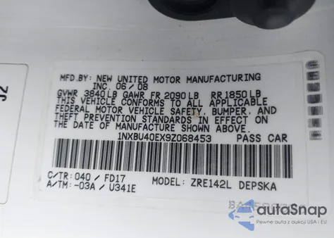 2009 Toyota Corolla S from USA, damaged, VIN 1NXBU40EX9Z068453